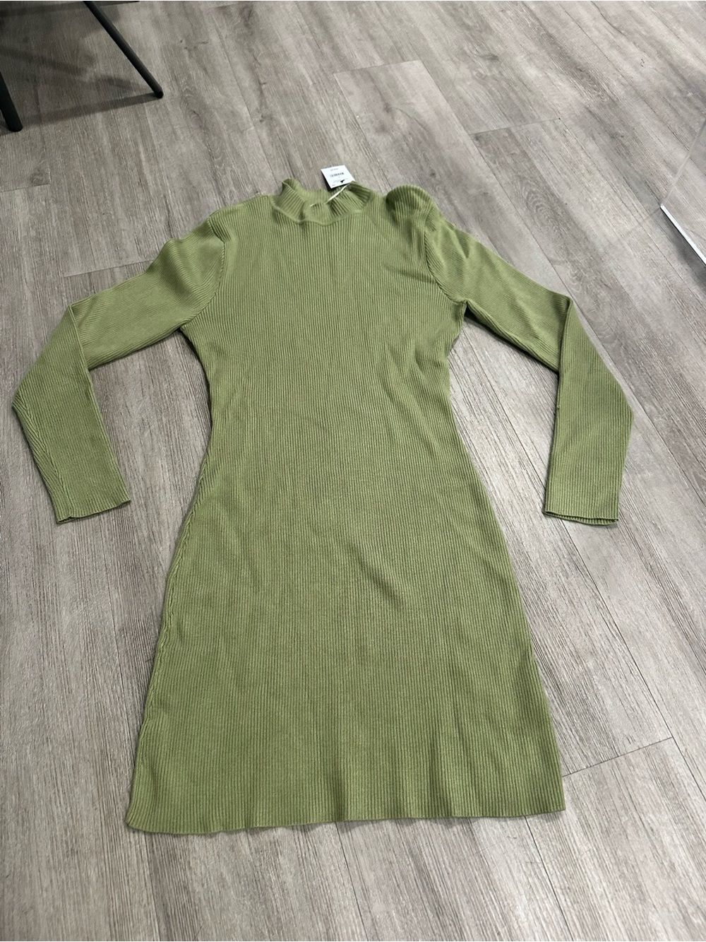 Cotton On Olive Green Ribbed Long Sleeve Knit Dress